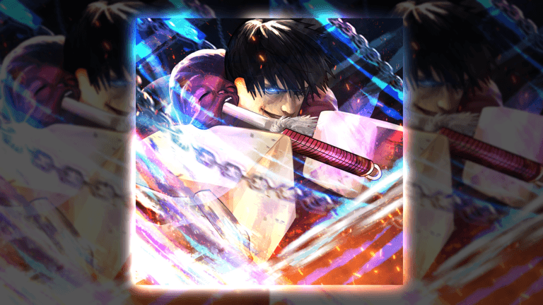 Official Jujutsu: Zero artwork showing a dark-haired fighter drawing a red-handled blade amid blue and orange effects