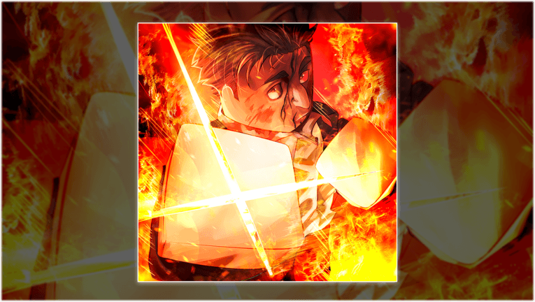 Official Jujutsu: Zero artwork showing a marked sorcerer surrounded by orange flames and crossing light streaks