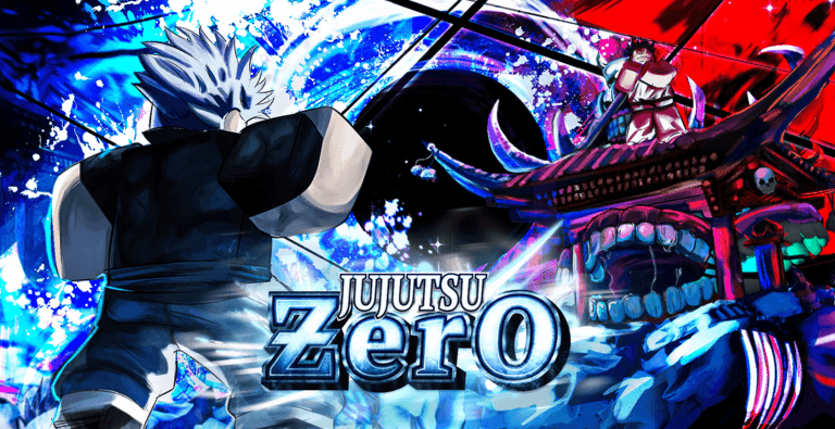 Jujutsu: Zero official battle art with blue energy and a shrine-like cursed spirit